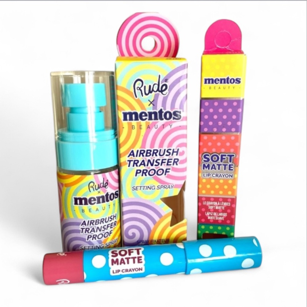 🐭 SALE! RUDE x Mentos Colorful Setting Spray and lip crayon in Berry Sweet set